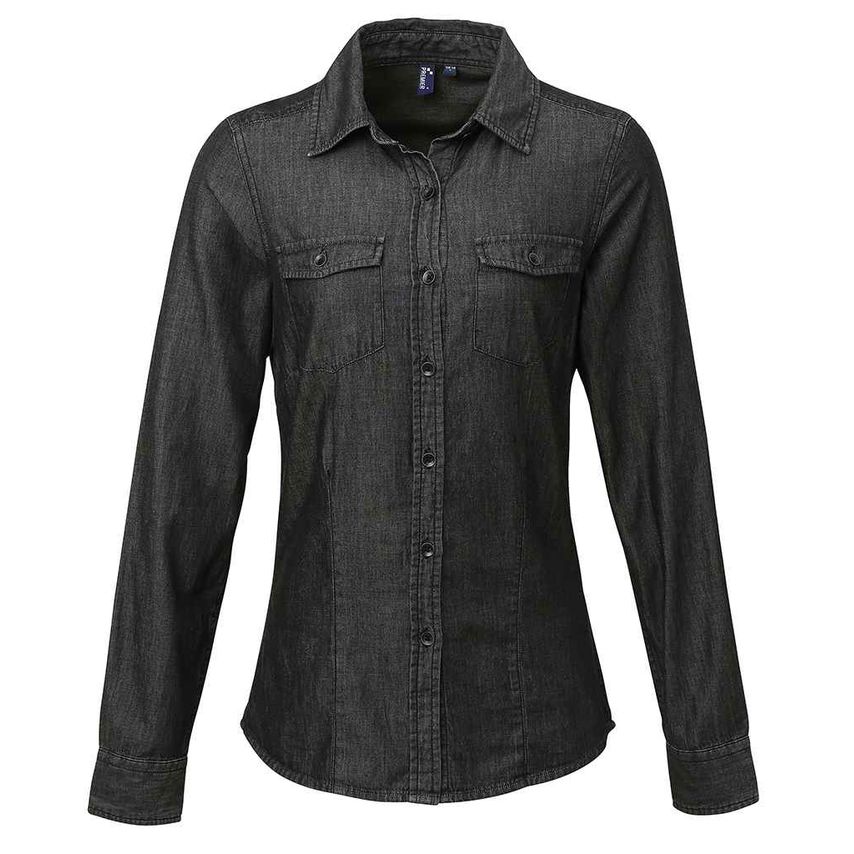 Premier Ladies Jeans Stitch Denim Shirt Ladies Black Denim - PR322 BDM XS