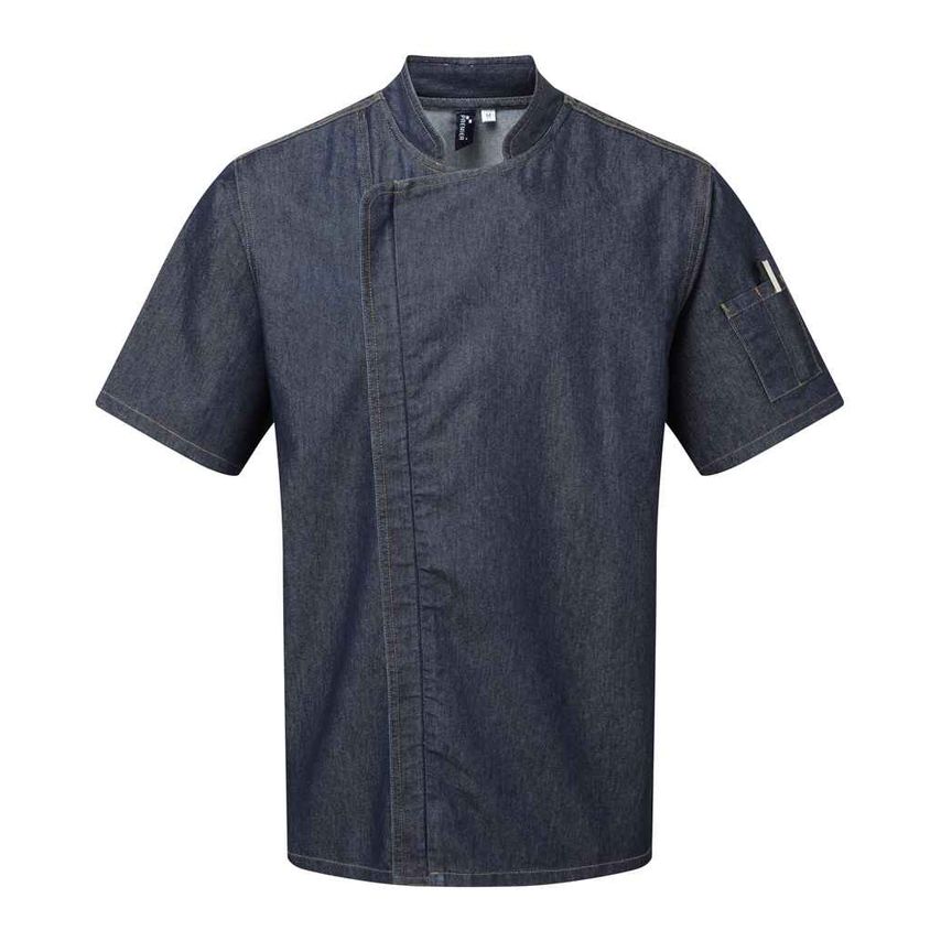 Premier Short Sleeve Zipped Chef's Jacket Mens Indigo Denim - PR906 IDM S
