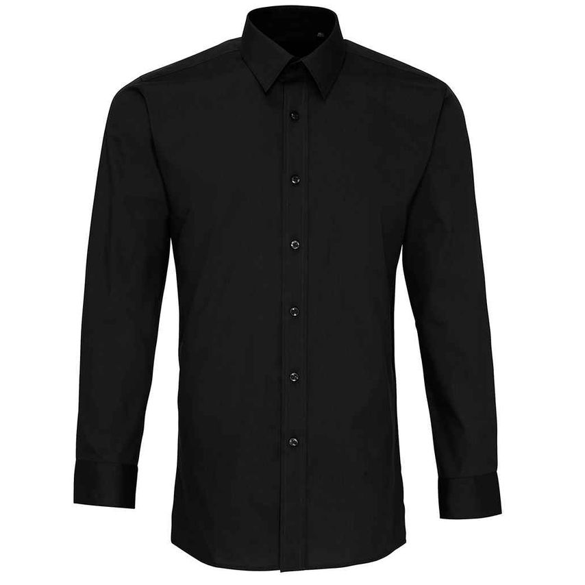Premier Long Sleeve Fitted Poplin Shirt Mens Black PR204 Black 17