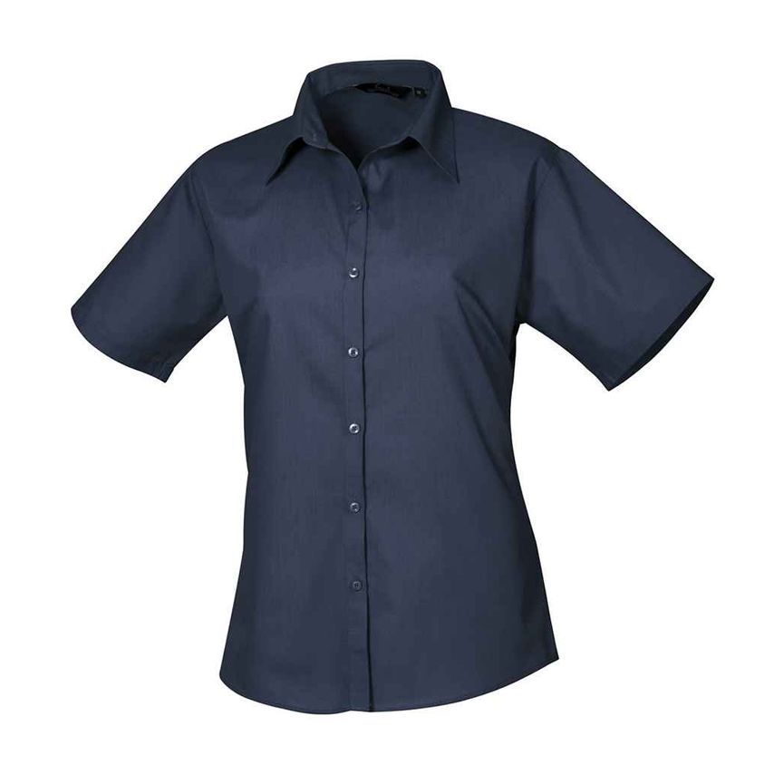 Premier Ladies Short Sleeve Poplin Blouse Ladies Navy - PR302 NAV 6