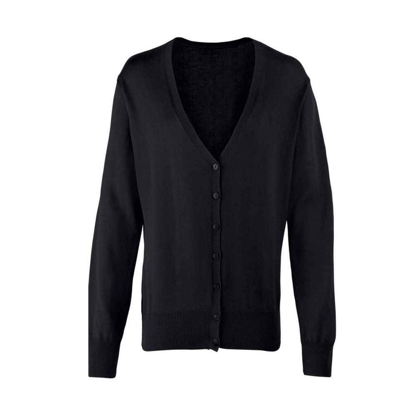 Premier Ladies Cotton Acrylic V Neck Cardigan Ladies Black PR697 Black 10