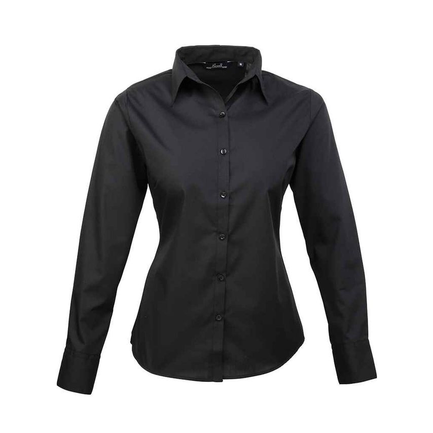 Premier Ladies Long Sleeve Poplin Blouse Ladies Black PR300 Black 6