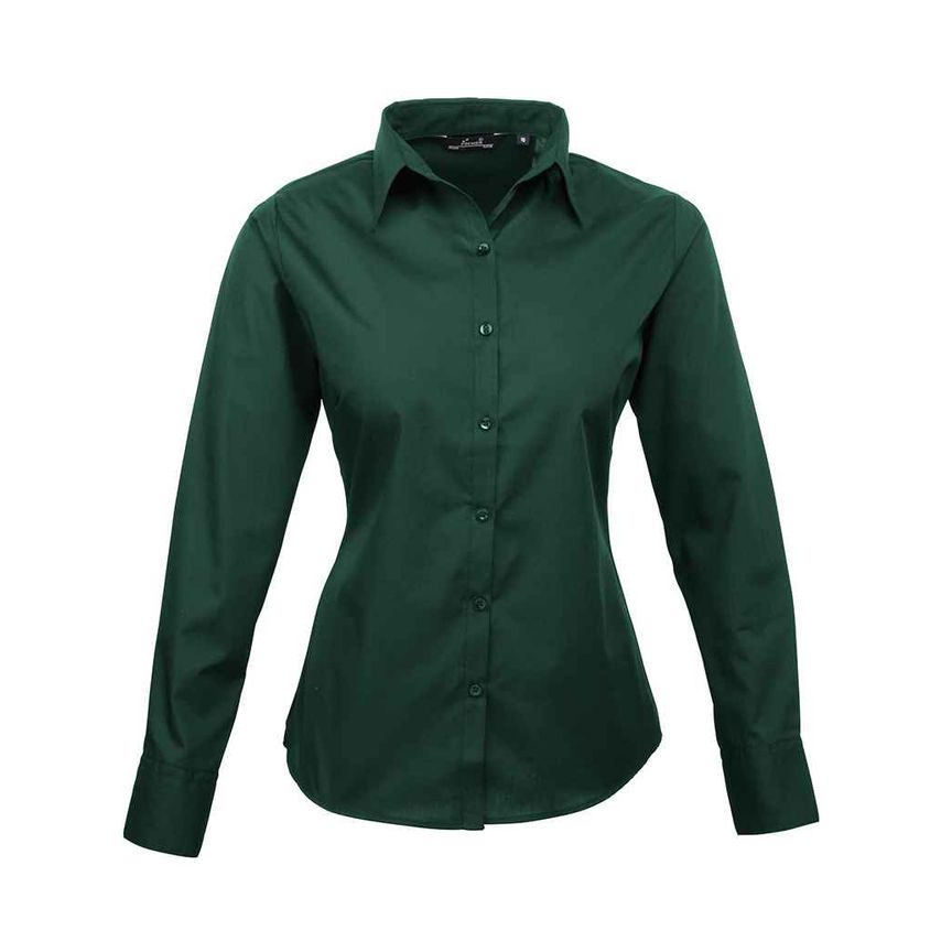 Premier Ladies Long Sleeve Poplin Blouse Ladies Bottle Green - PR300 BOT 8