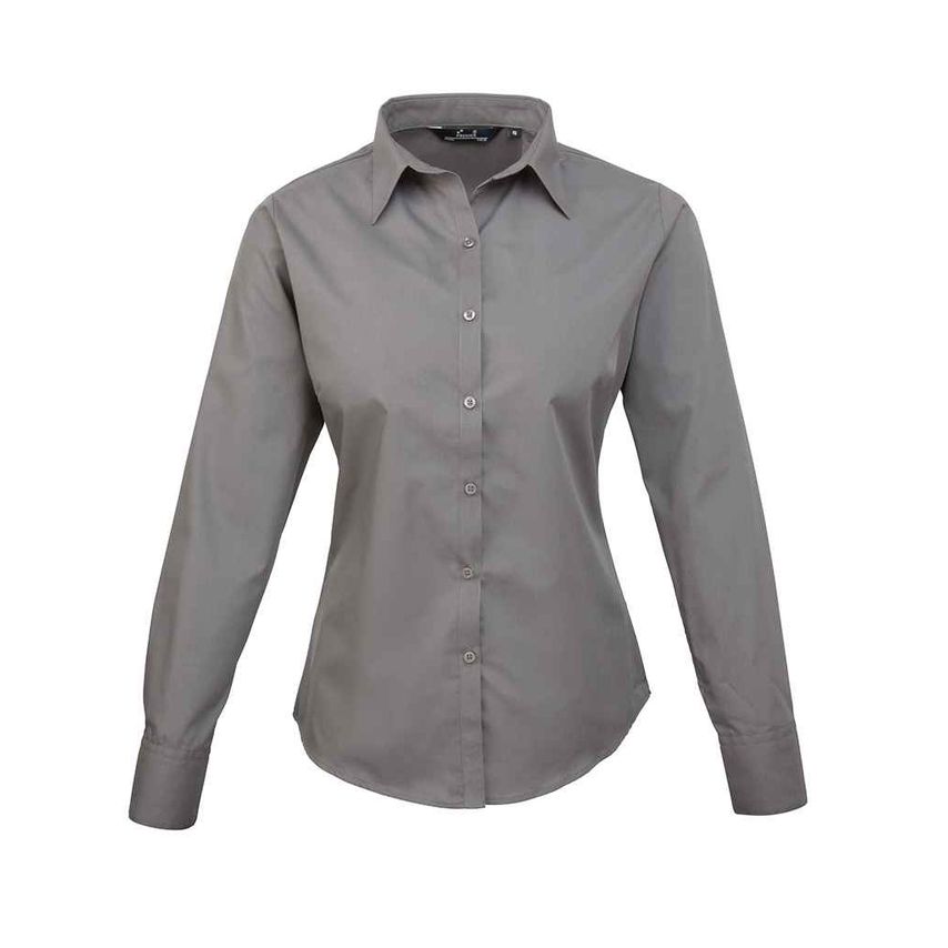 Premier Ladies Long Sleeve Poplin Blouse Ladies Dark Grey - PR300 DGY 16