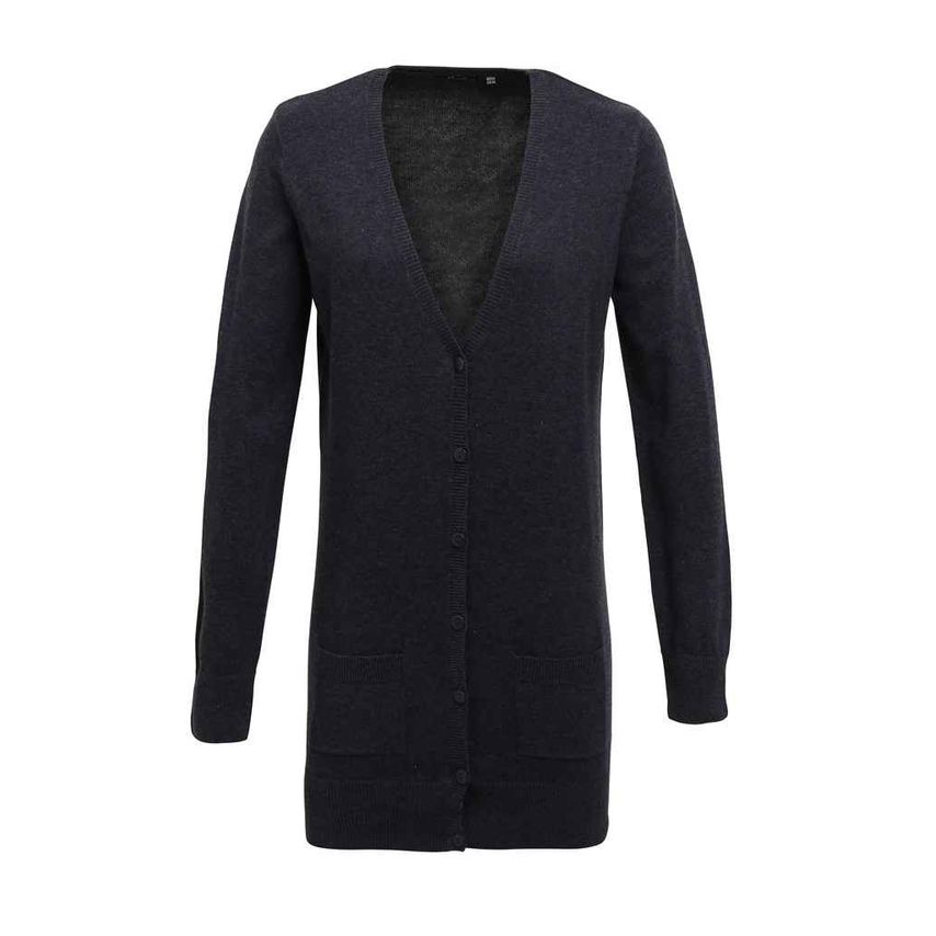 Premier Ladies Longline V Neck Cardigan Ladies Charcoal - PR698 CHA 24