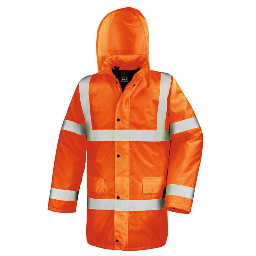 Result Hi-Vis Motorway Coat Mens Fluorescent Orange - RS218 FLO L