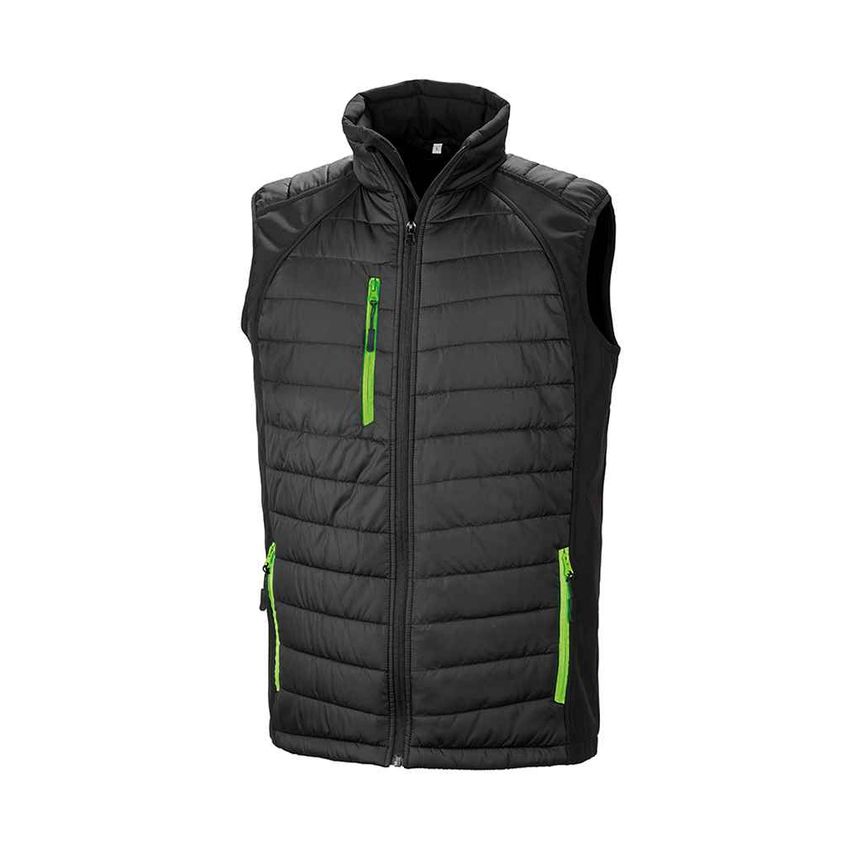Result Compass Padded Gilet Mens Black/Lime Green - RS238 BK/LM XS