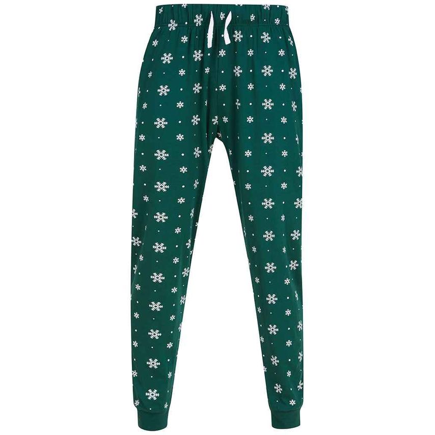 SF Unisex Cuffed Lounge Pants Mens Bottle Green/White Snowflakes - SF86 BO/WH XS