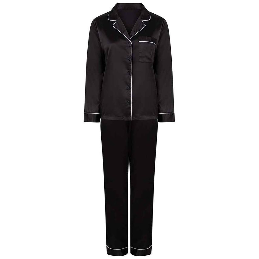 Towel City Ladies Satin Long PJ's Ladies Black TC55 Black M/l