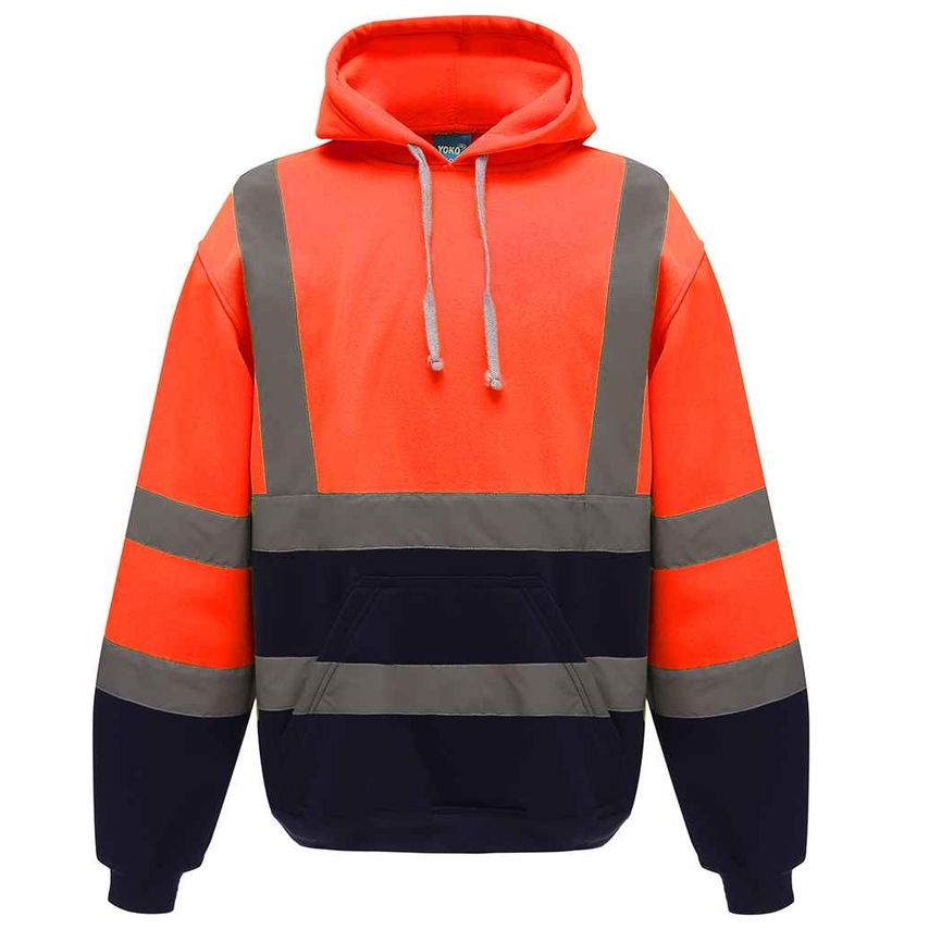 YOKO Hi-Vis Pull over Hoodie Mens Orange/Navy - YK031 OR/NV M