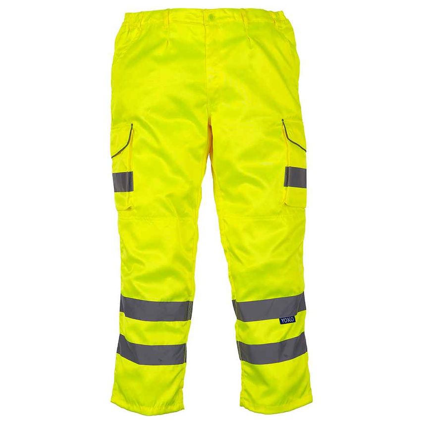 YOKO Hi-Vis Cargo Trousers with Knee Pad Pockets Mens Yellow - YK301 YEL 38/R