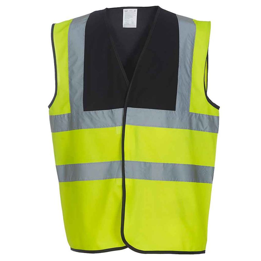 YOKO Hi-Vis Two Band and Braces Waistcoat Mens Black/Yellow - YK102 BK/YL L