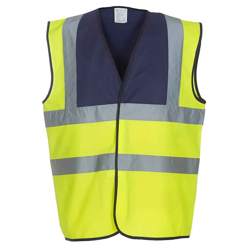 YOKO Hi-Vis Two Band and Braces Waistcoat Mens Navy/Yellow - YK102 NV/YL 3XL