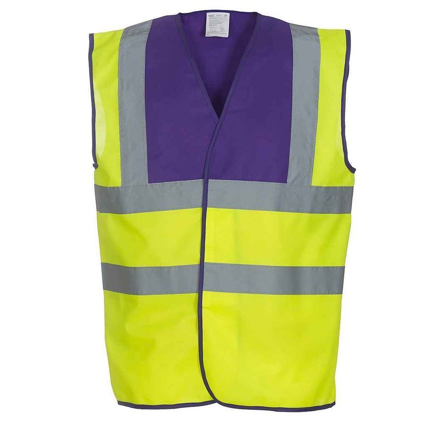 YOKO Hi-Vis Two Band and Braces Waistcoat Mens Purple/Yellow - YK102 PR/YL XXL