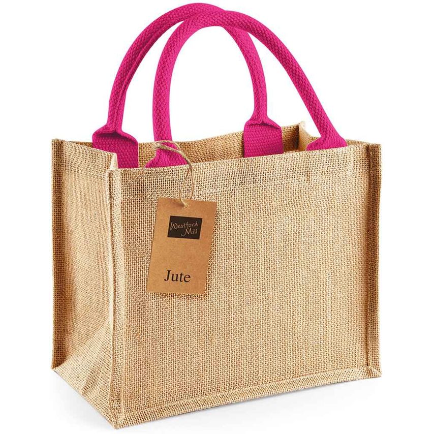 Westford Mill Jute Mini Gift Bag Natural/Fuchsia - W412 NT/FS ONE