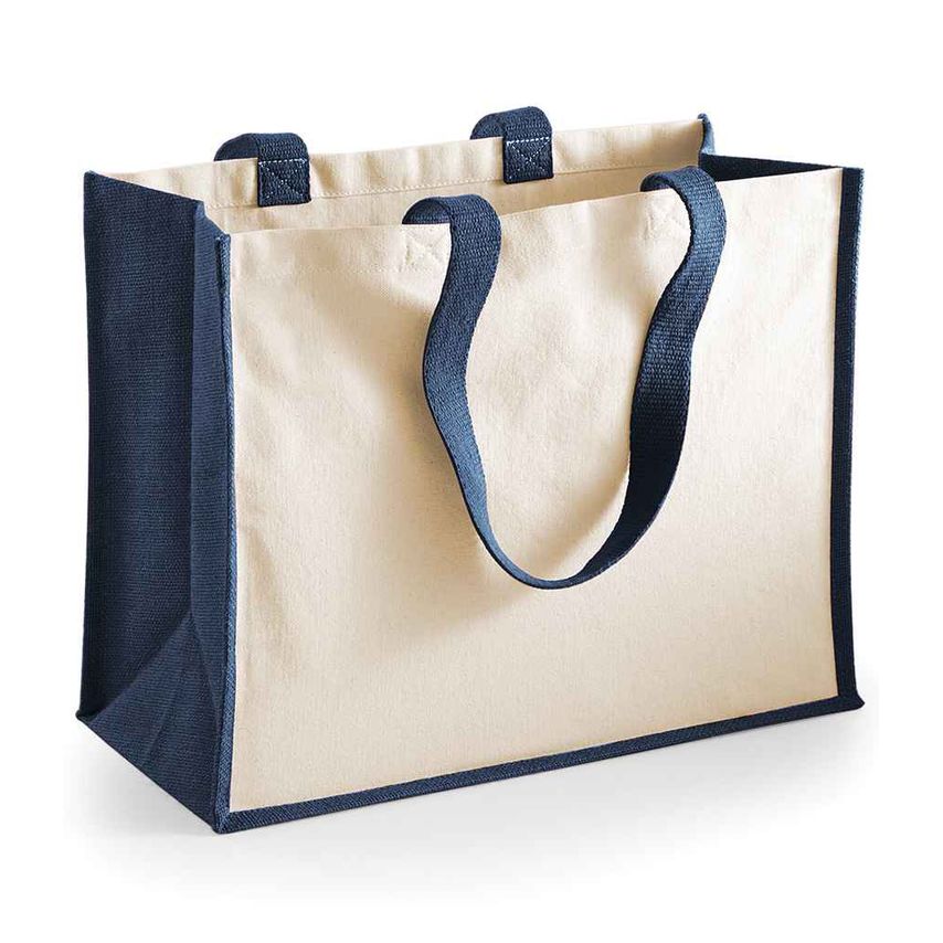 Westford Mill Printers Jute Classic Shopper Navy - W422 NAV ONE