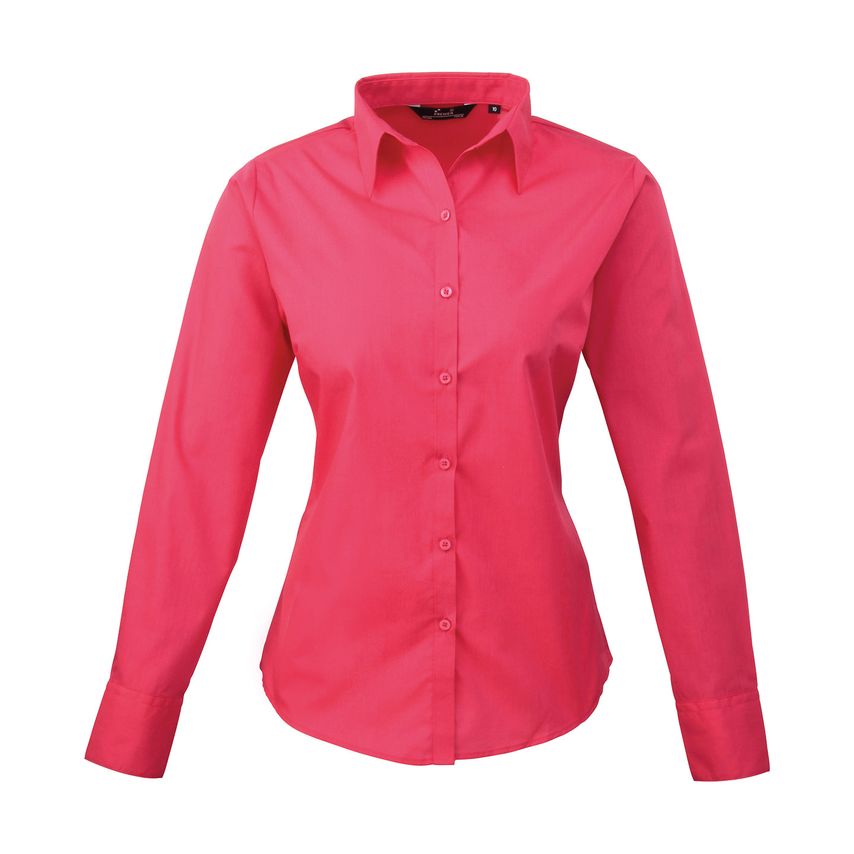 Premier Women's Poplin Long Sleeve Blouse Hot Pink 14
