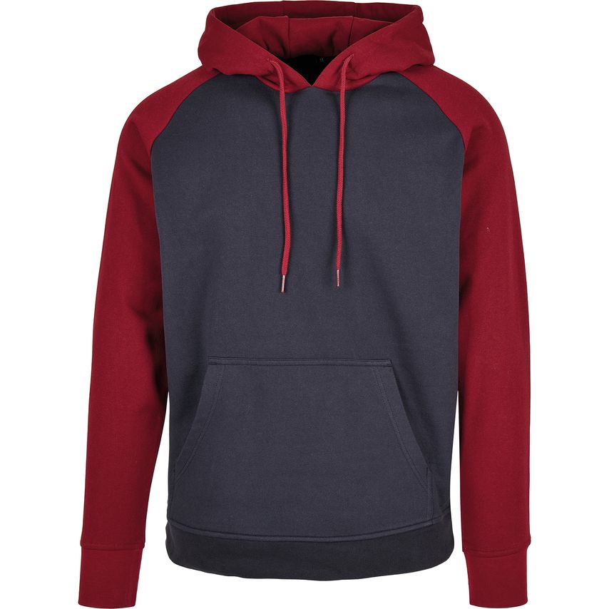 Build Your Brand Basic Raglan Hoodie Navy/Burgundy 3XL