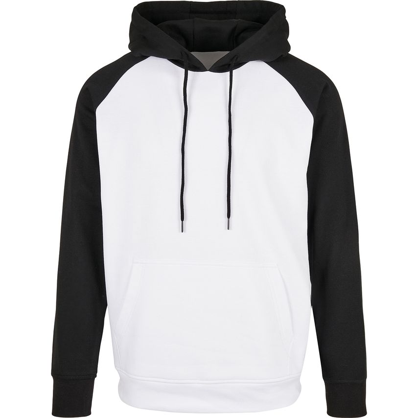 Build Your Brand Basic Raglan Hoodie White/Black XS