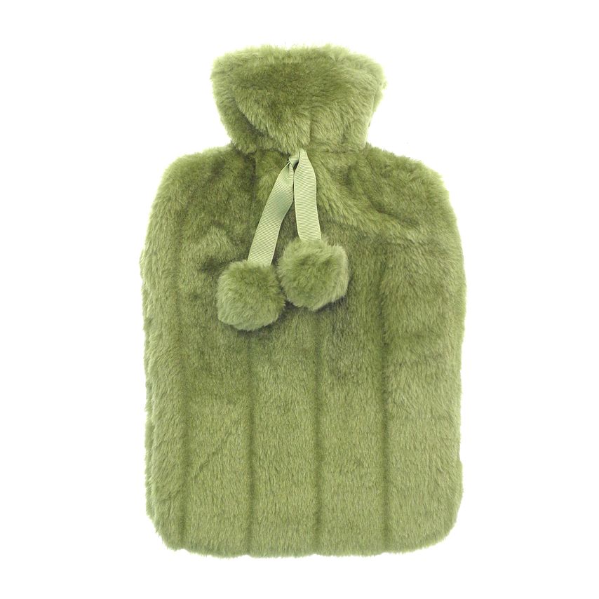 Ribbon Luxury Classic Faux Fur Hot Water Bottle and Cover Sage 2L