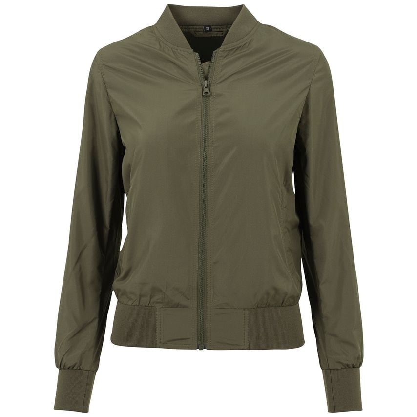 Build Your Brand Women's Nylon Bomber Jacket Dark Olive XL