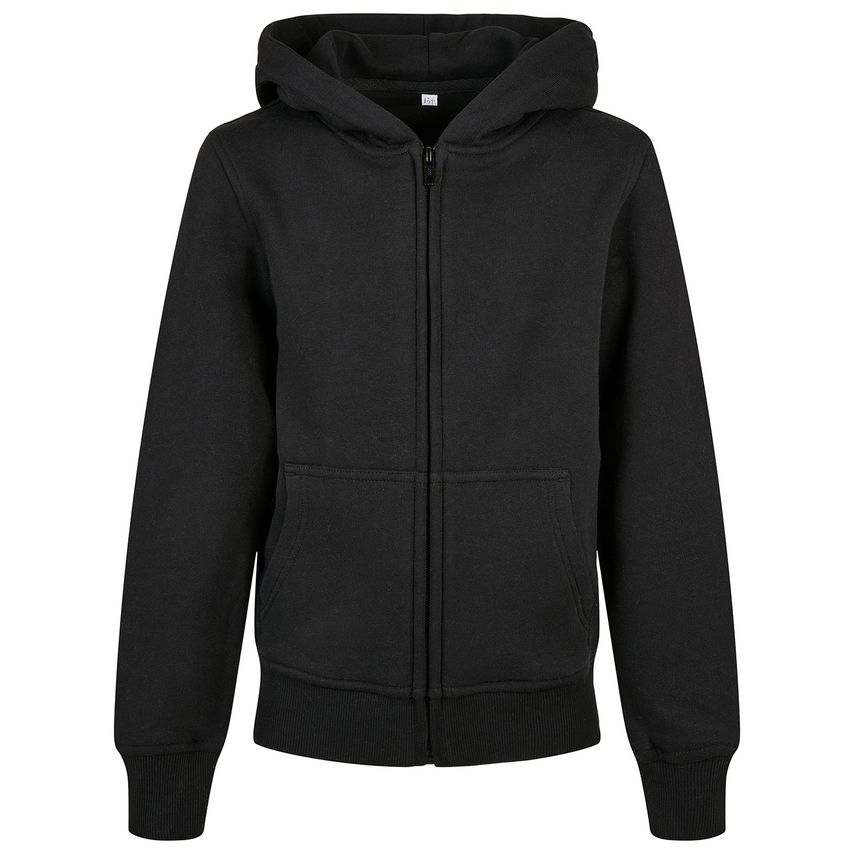 Build Your Brand Organic Kids Basic Zip Hoodie Black 45448