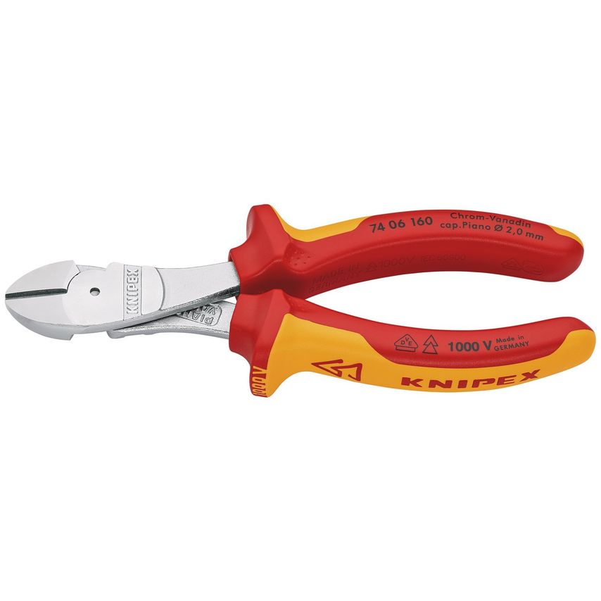 Knipex 74 06 160 SB VDE Insulated High Leverage Diagonal Cutter - 160mm