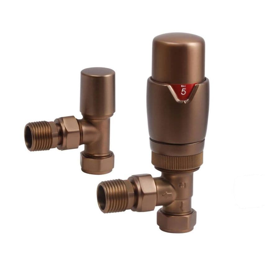 RVUK LTD Brushed Bronze Angled Thermostatic Radiator Valve Pack (Pairs) - H122mm