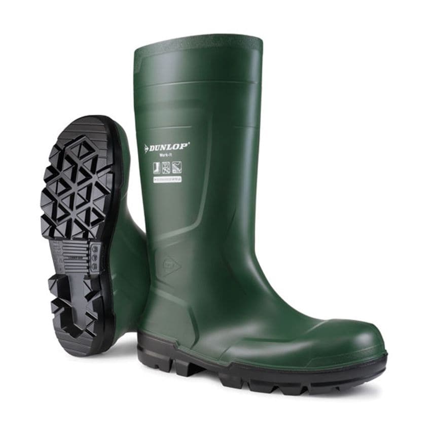 Dunlop Dunlop Work-It Full Safety PVC Wellingtons Green Boots - Size 2