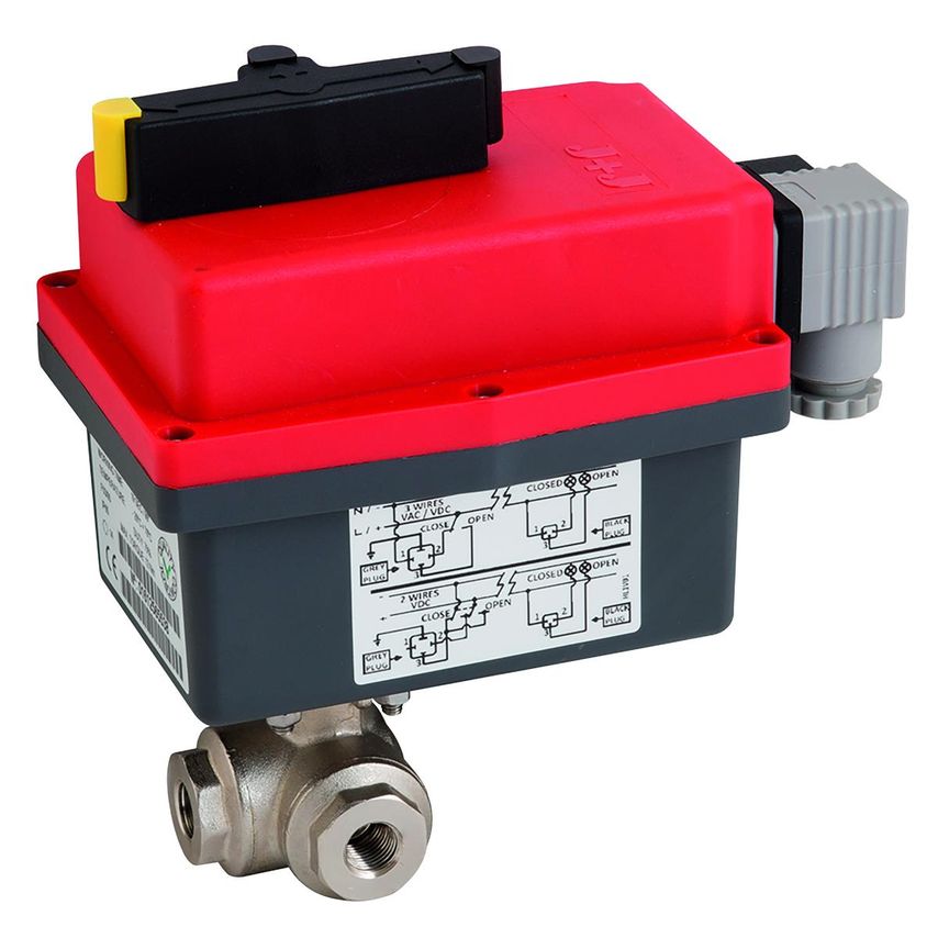 J+J 1/4in BSP Brass 3-Way Ball Valve F/W J2H10 HV Actuator - H10 1071-14