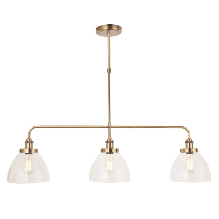 Endon Hansen Bar Pendant Ceiling Light - Antique Brass Plate Clear Glass