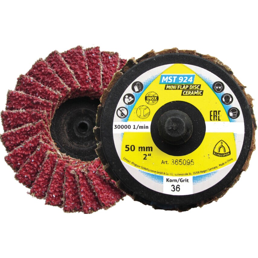 Klingspor MST924 Mini Flap Disc 50mm P60 Quick Roll Connect (Pack of 10)