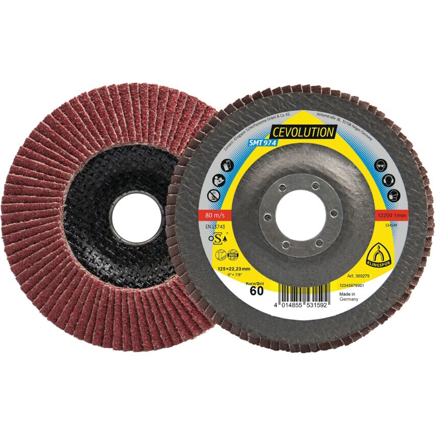 Klingspor SMT974 Ceramic Flap Disc 125X22.23mm P40 Convex (Pack of 10)