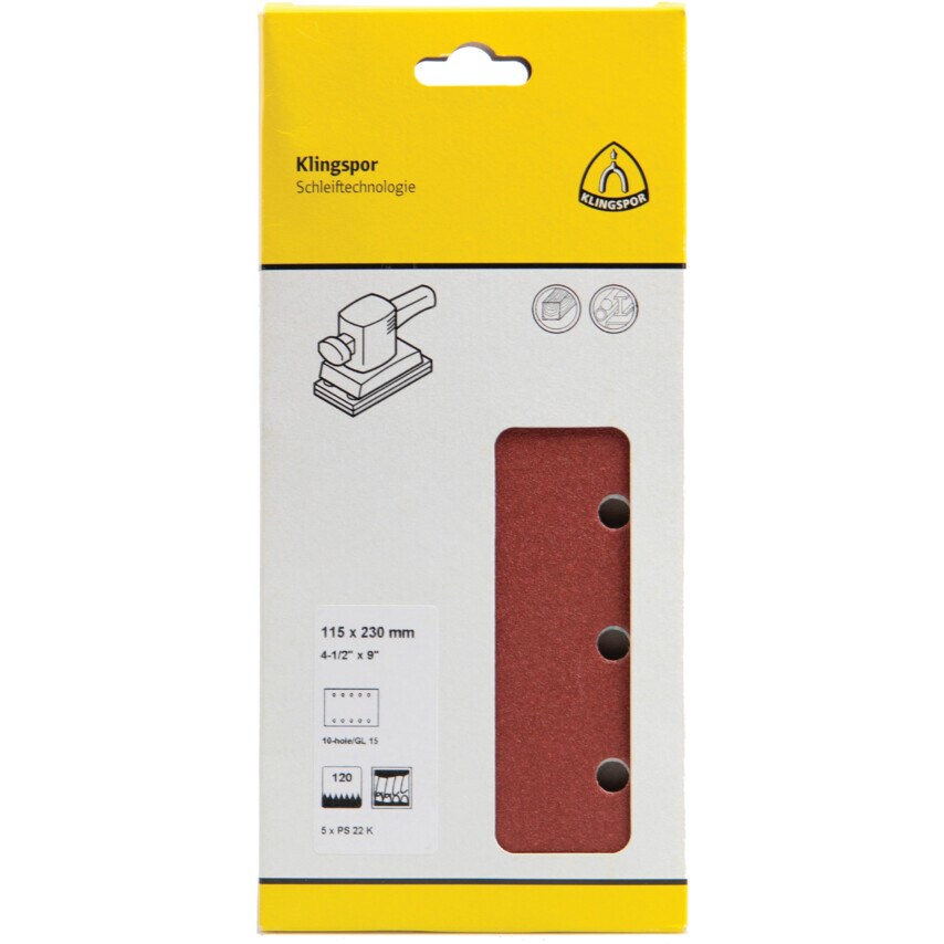 Klingspor PS22K Self-Fastening Paper Strip 115X230mm P80 10 Hole (Pack of 100)