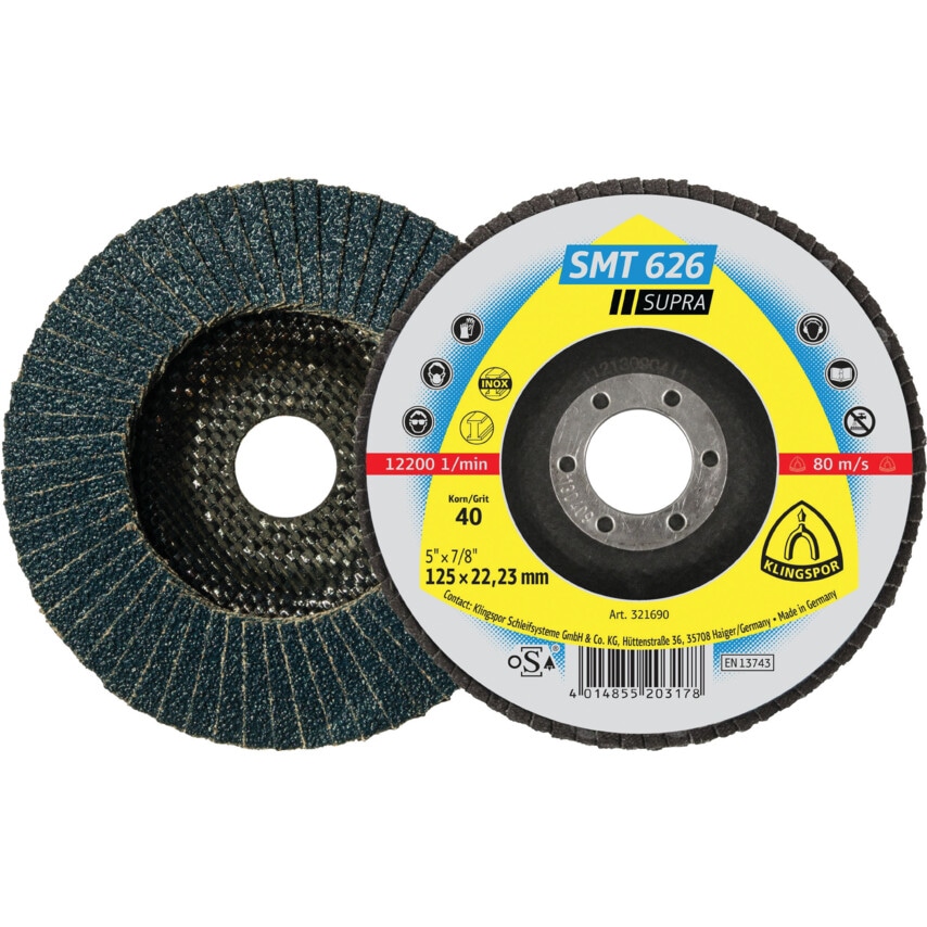 Klingspor SMT626 Flap Disc 115X22.23mm P80 Convex (Pack of 10)