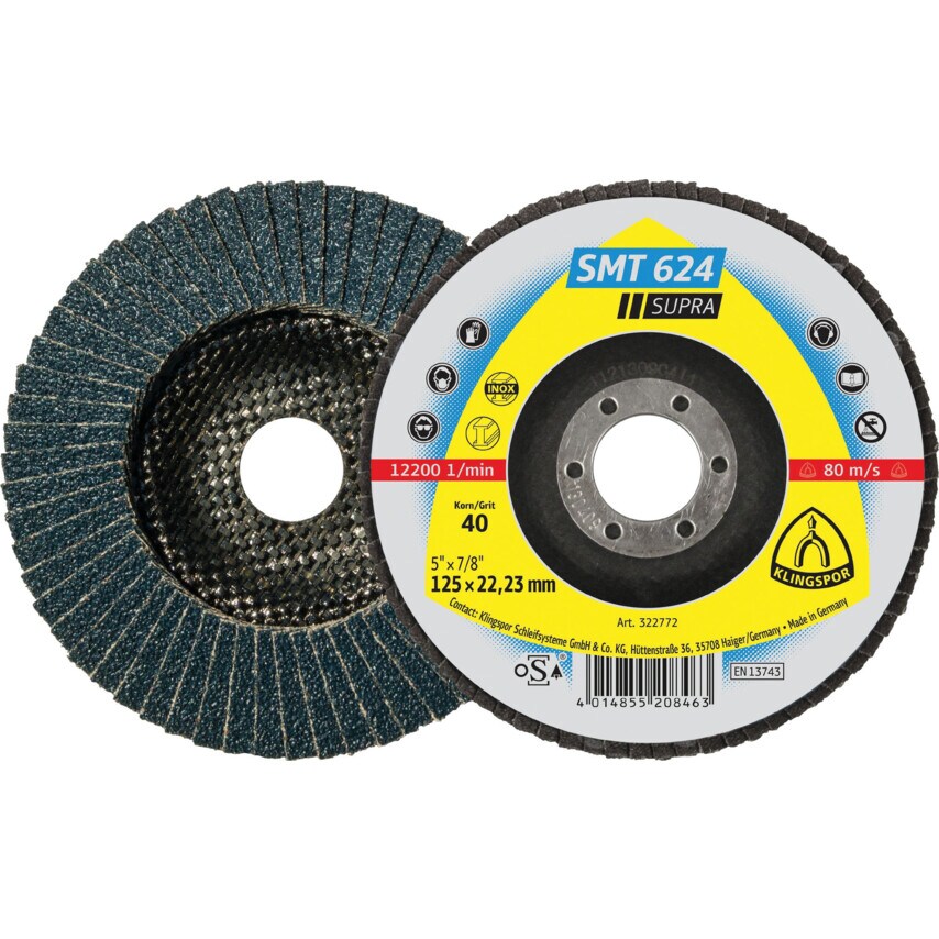 Klingspor SMT624 Flap Disc 125X22.23mm P80 Convex (Pack of 10)