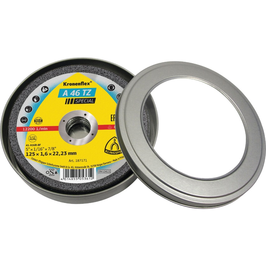 Klingspor Retail Pack A46TZ Thin Cutting Disc 125X1.6X22.23mm (Pack o- you get 5