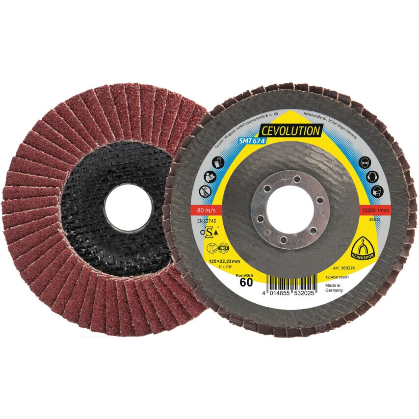 Klingspor SMT674 Ceramic Flap Disc 115X22.23mm P60 Flat (Pack of 10)