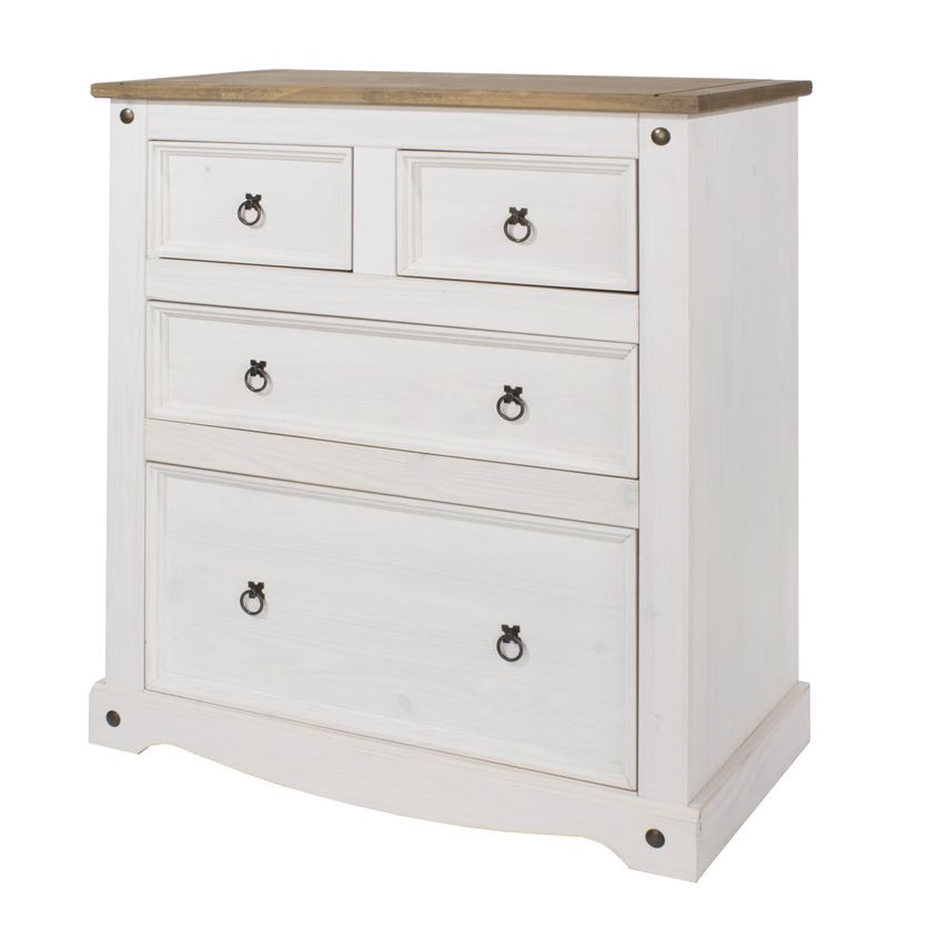 Carala Pine White 2+2 Drawer Chest White Painted Bedroom Chest