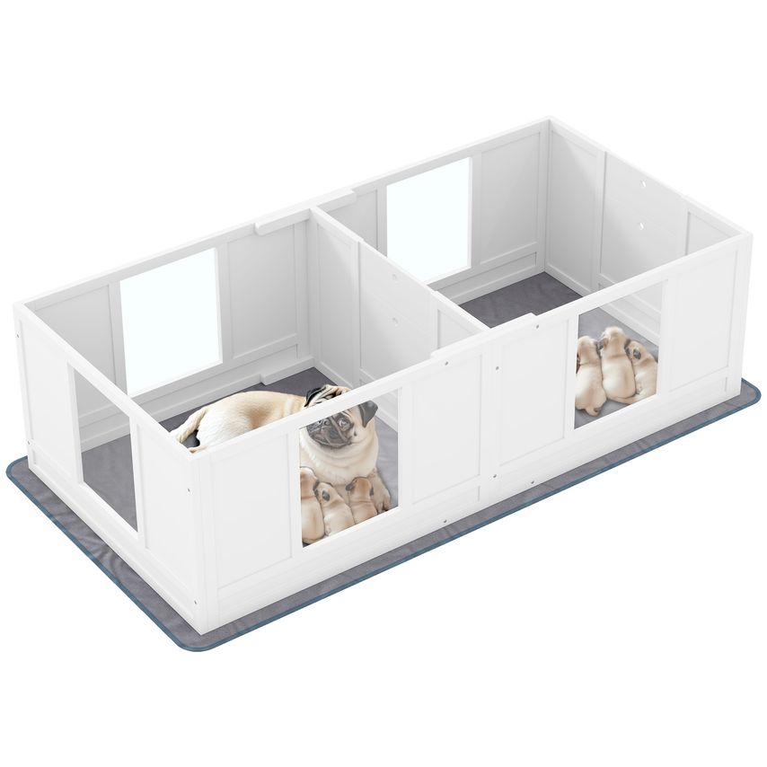 Whelping Box for Dogs with Whelping Pad Two Room Design 164 x 80cm - D06-230V10WT