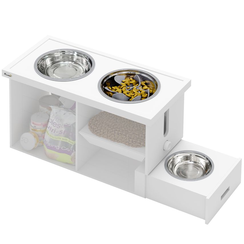 Raised Dog Bowls with Slow Feeder Mat & Semi-Auto Dispenser Function - D08-067V00WT