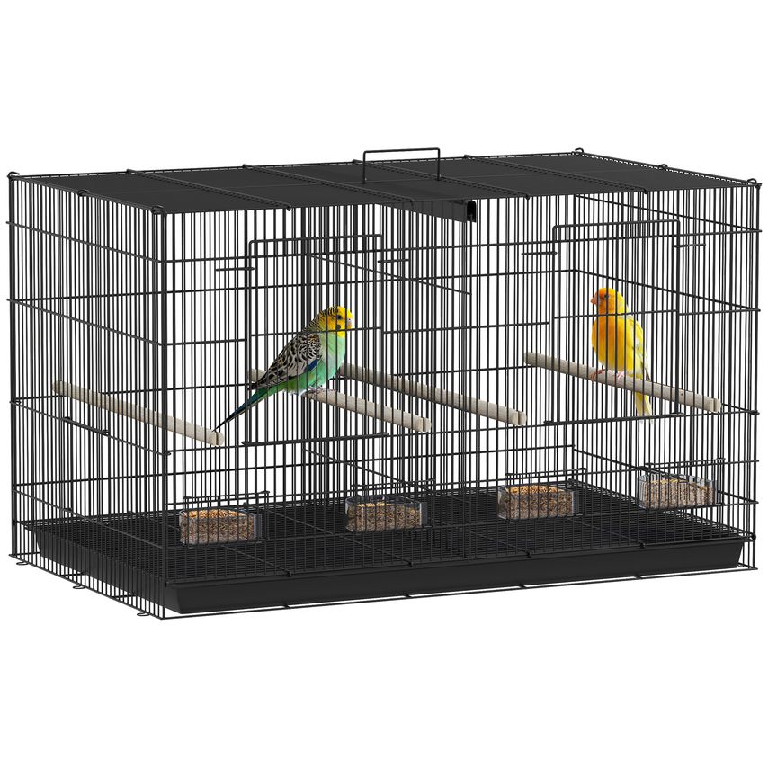 Bird Cage with Divider 4 Wooden Perches Slide Out Tray Black - D10-106V00BK