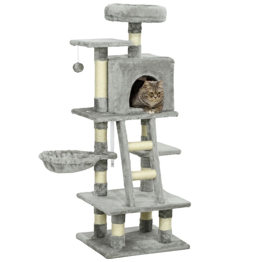 132cm Multi-Activity Cat Tree with House Bed Ladder Scratch Post - Grey - D30-268V01LG