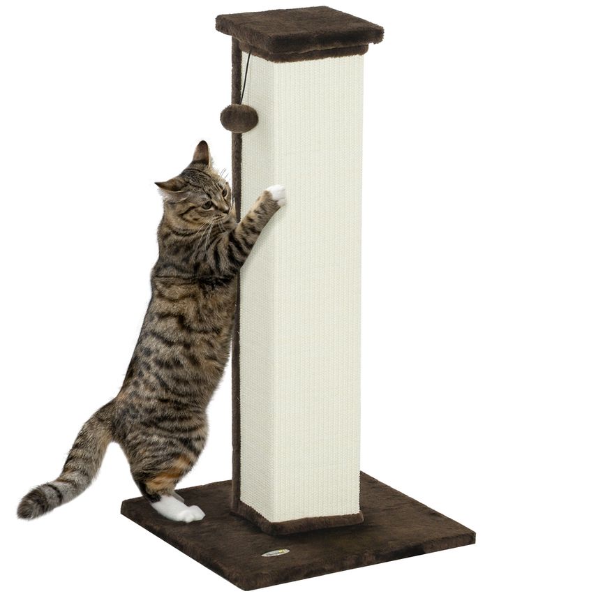 81cm Cat Scratching Post with Sisal Rope Hanging Ball Soft Plush Brown - D30-663V00BN