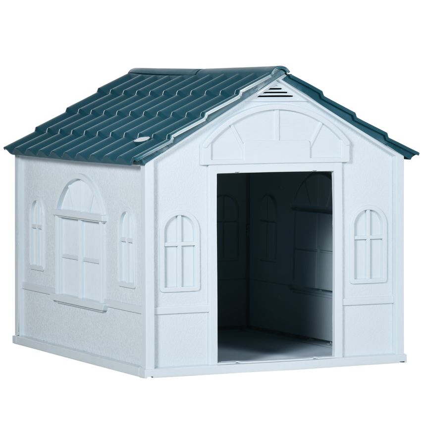 Weather-Resistant Dog House Puppy Shelter for Medium Dogs - Blue - D02-125V00BU