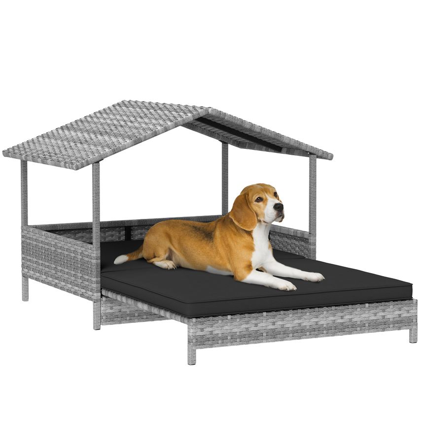 Extendable Rattan Dog House with Water-Resistant Roof - Charcoal Grey - D02-185V70GG