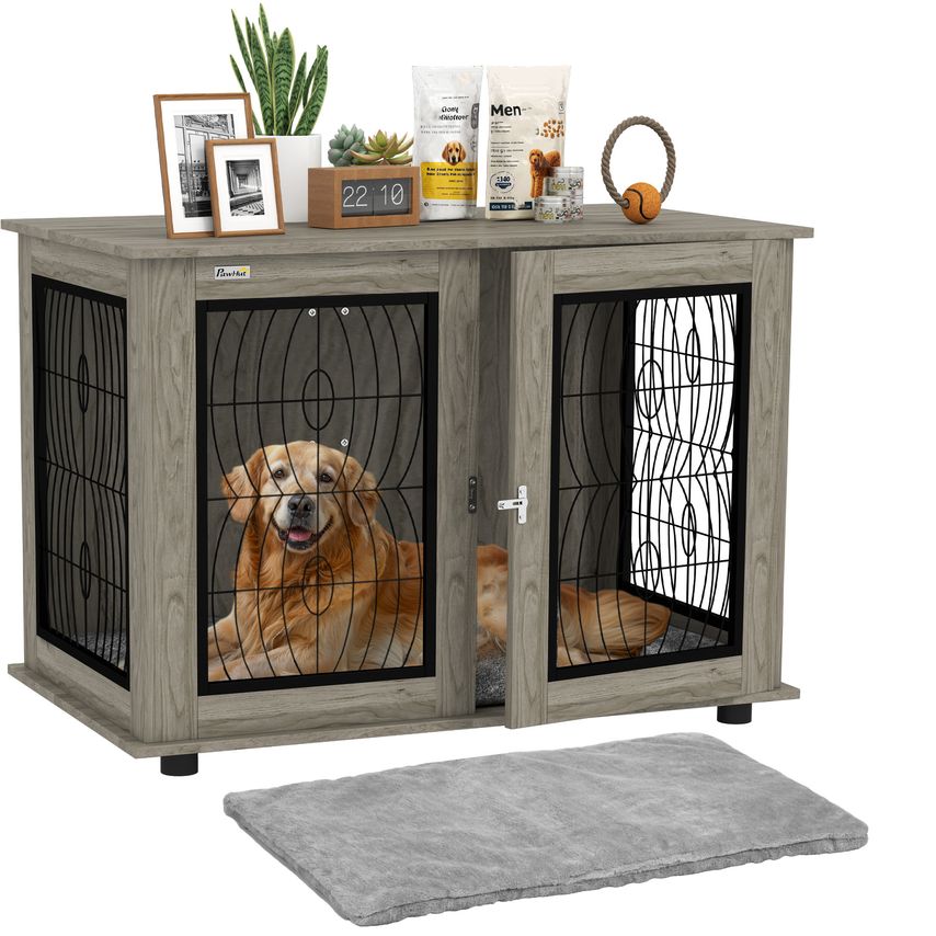 Dog Crate Furniture End Table with Cushion