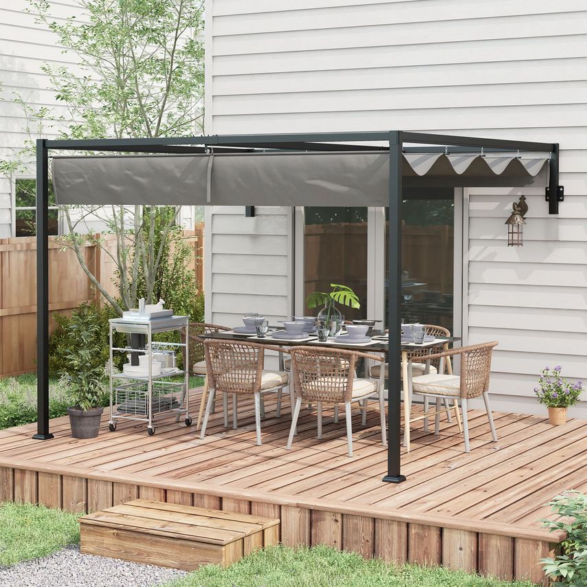 Wall Mounted Pergolas with Retractable Roof, Dark Grey