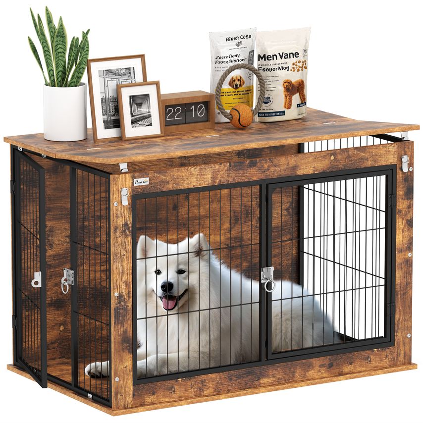 Dog Crate Furniture with Flip-up Top and 2 Doors