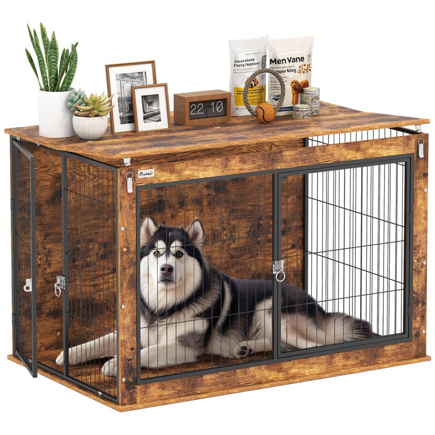 Dog Crate Furniture with Flip-up Top and 2 Doors